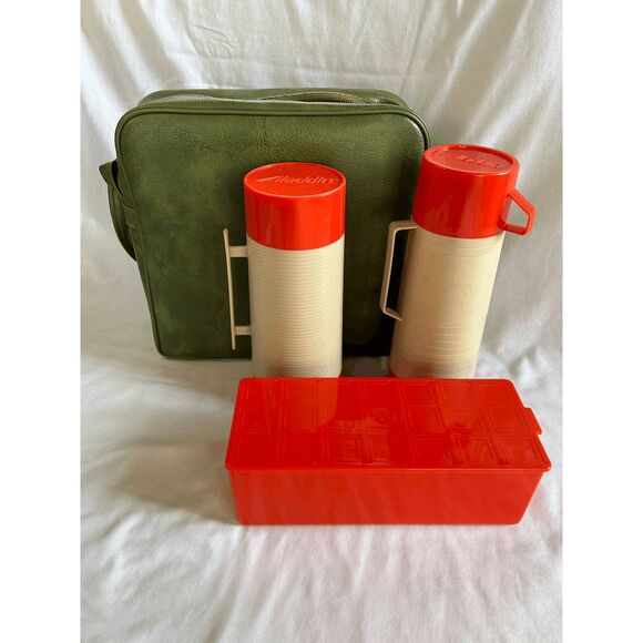 Vintage Aladdin HY-LO Thermos Set, Wide Mouth, Hot/Cold, Cup, Snack Case, W/Case - Picture 1 of 14